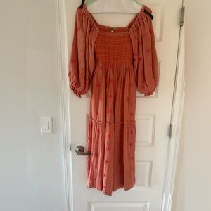 Free People Coral Maxi Dress with Pink Floral Accents